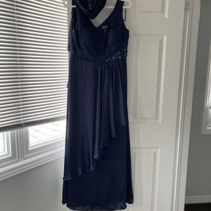 Navy Blue long formal Grecian Style dress with matching shawl, Size 10